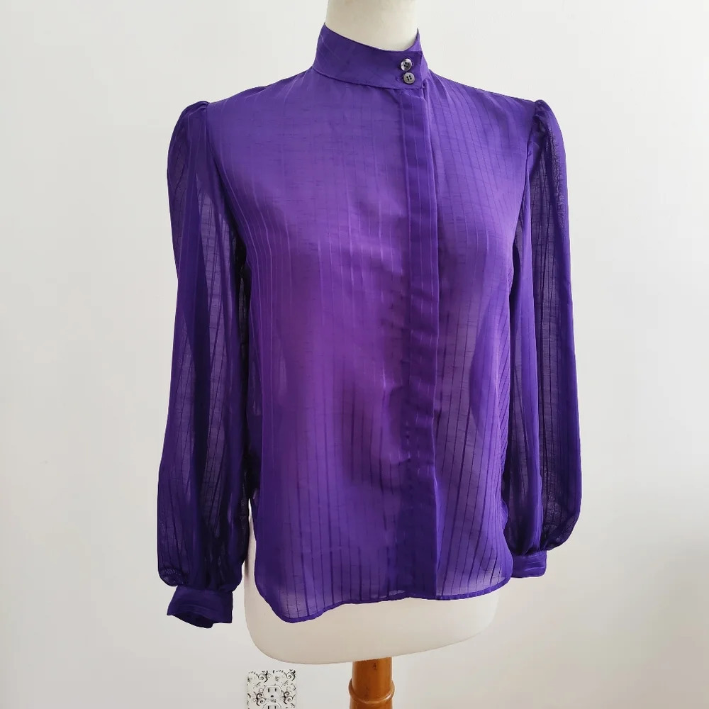 Vintage Evan Picone Blouse Top • Rich Purple • Semi Sheer • Size 8